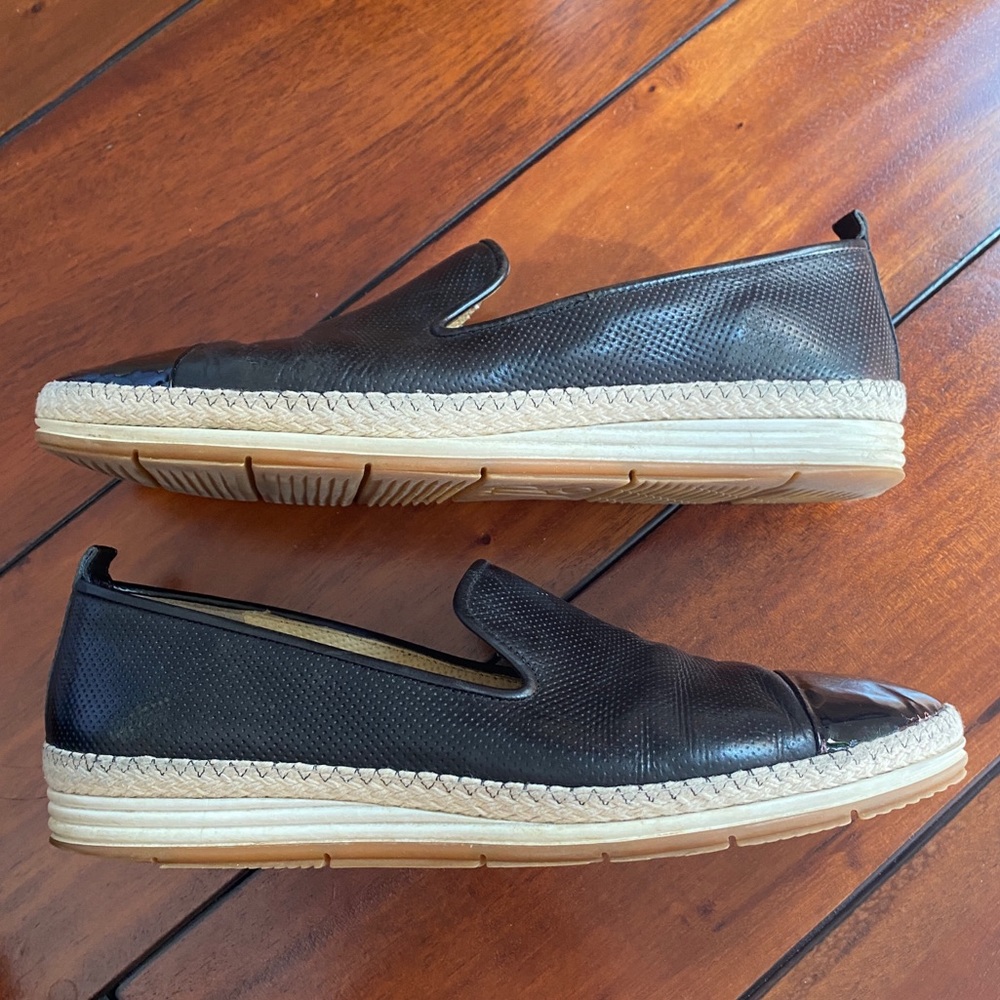 PAUL GREEN Black Toe Cap Espadrille Slip-on Loafer Flats US 10, UK 7.5